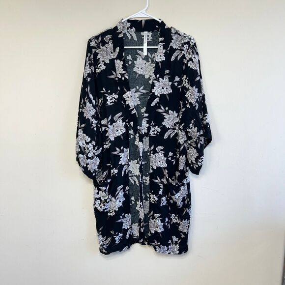 Spiritual Gangster Other - Spiritual Gangster Womens Floral Rayon Tie Front Maya Kimono Robe Black OS